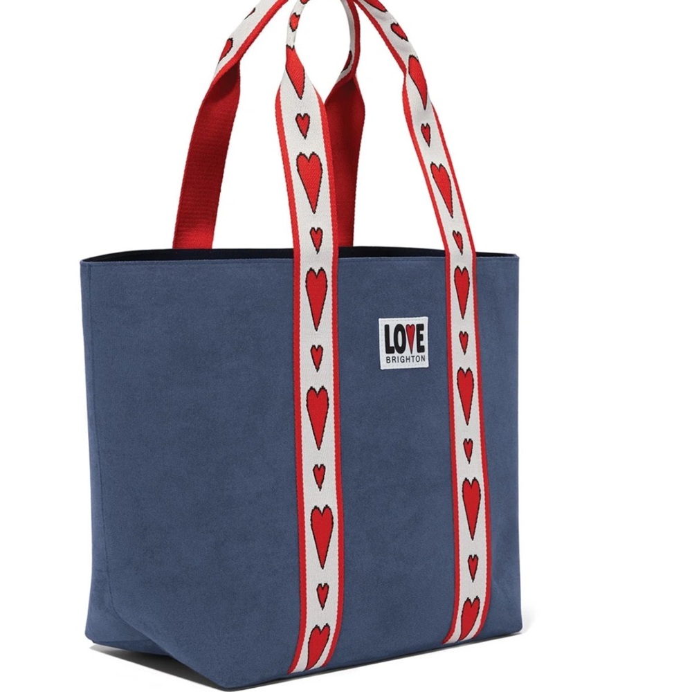 Brighton Large Navy Blue Velveteen Love Heart Tote Bag 19x12